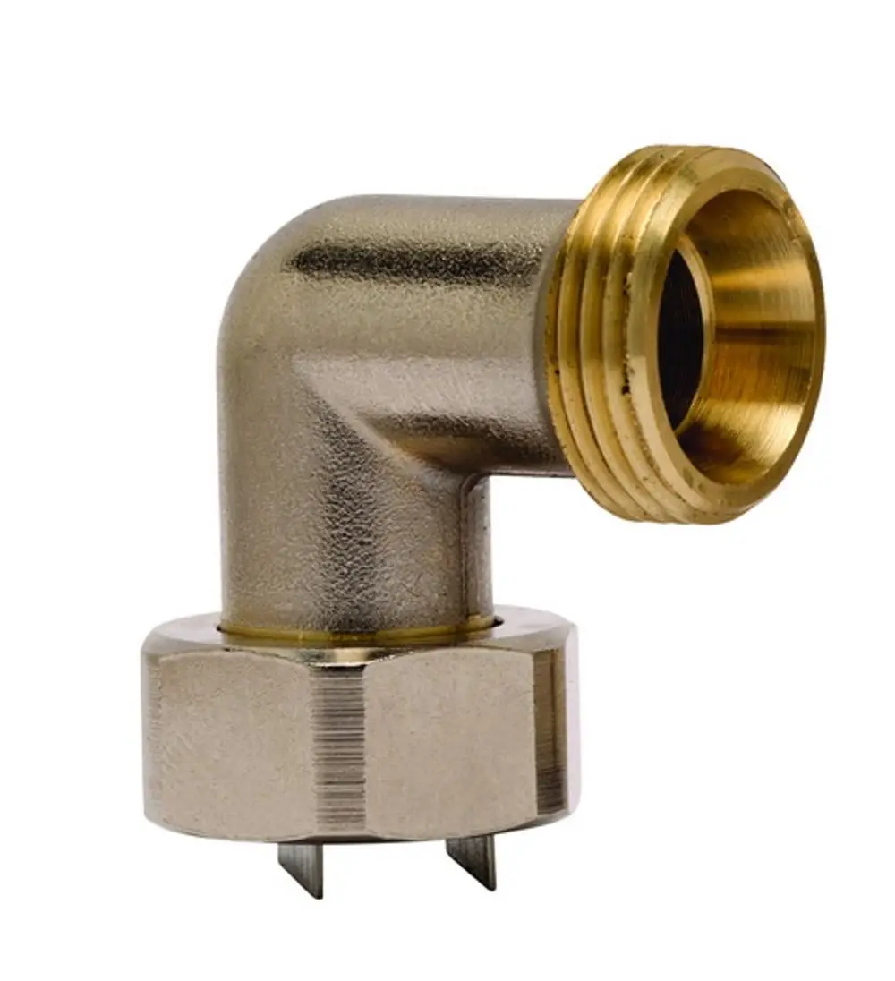 Winkelanschluss aus Metall mit gewindeloser und gewinkelter Verbindung für den Einsatz in Heizungsanlagen von IMI Hydronic Engineering.